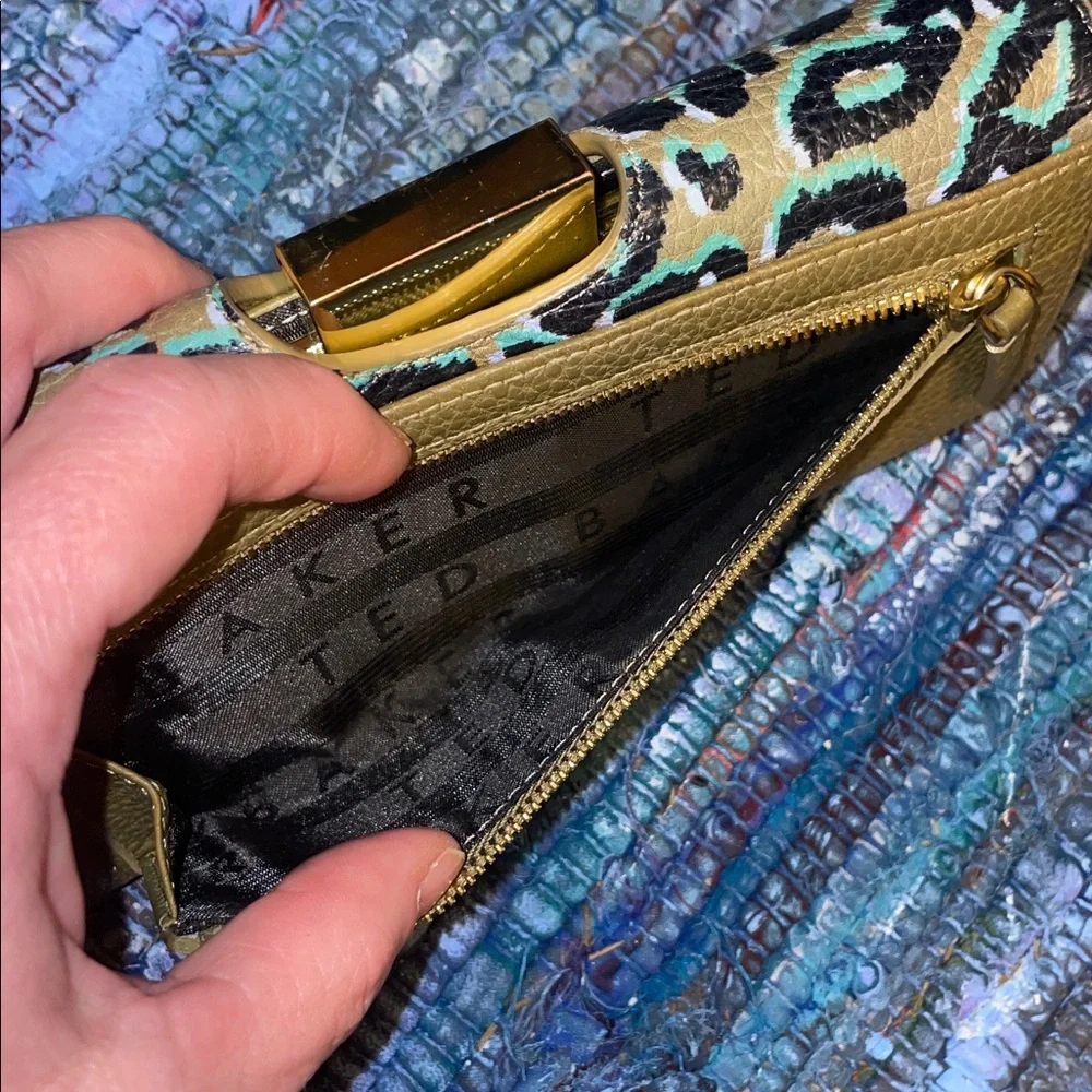 Ted Baker Leopard Print Leather Wallet in Brown and Green